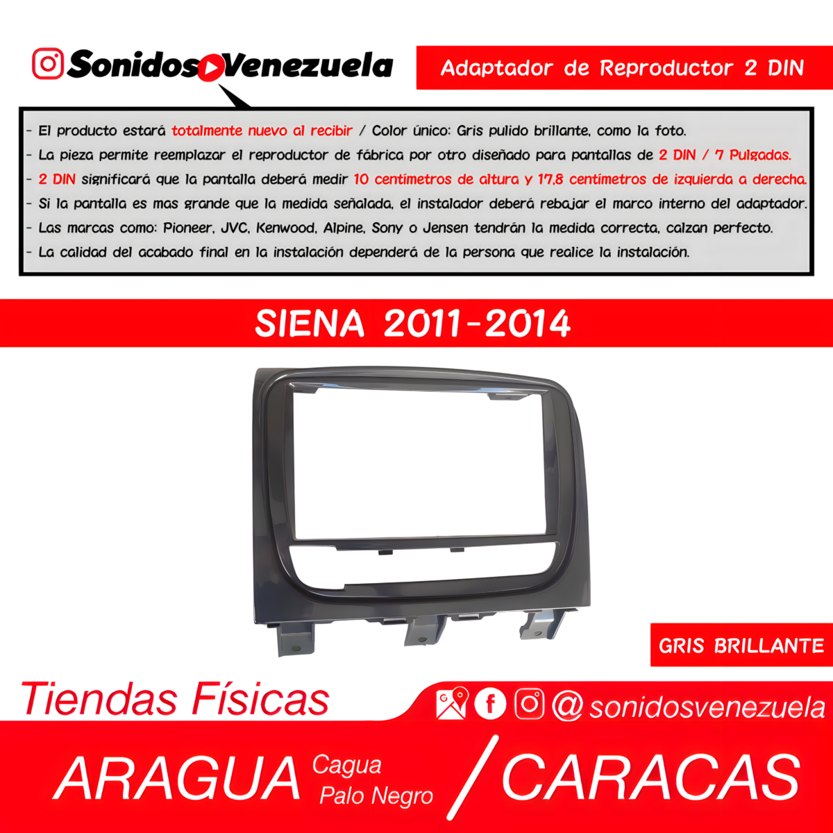 Adaptador de Reproductor 2 DIN Para Fiat Siena 2011-2014