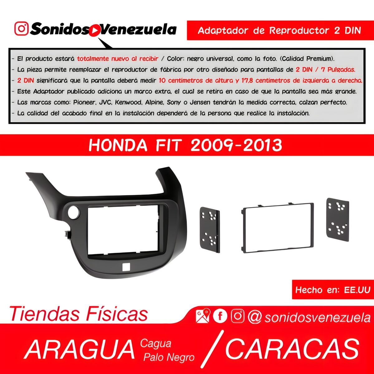 Adaptador de Reproductor 2 DIN Para Honda FIT 2009-2013