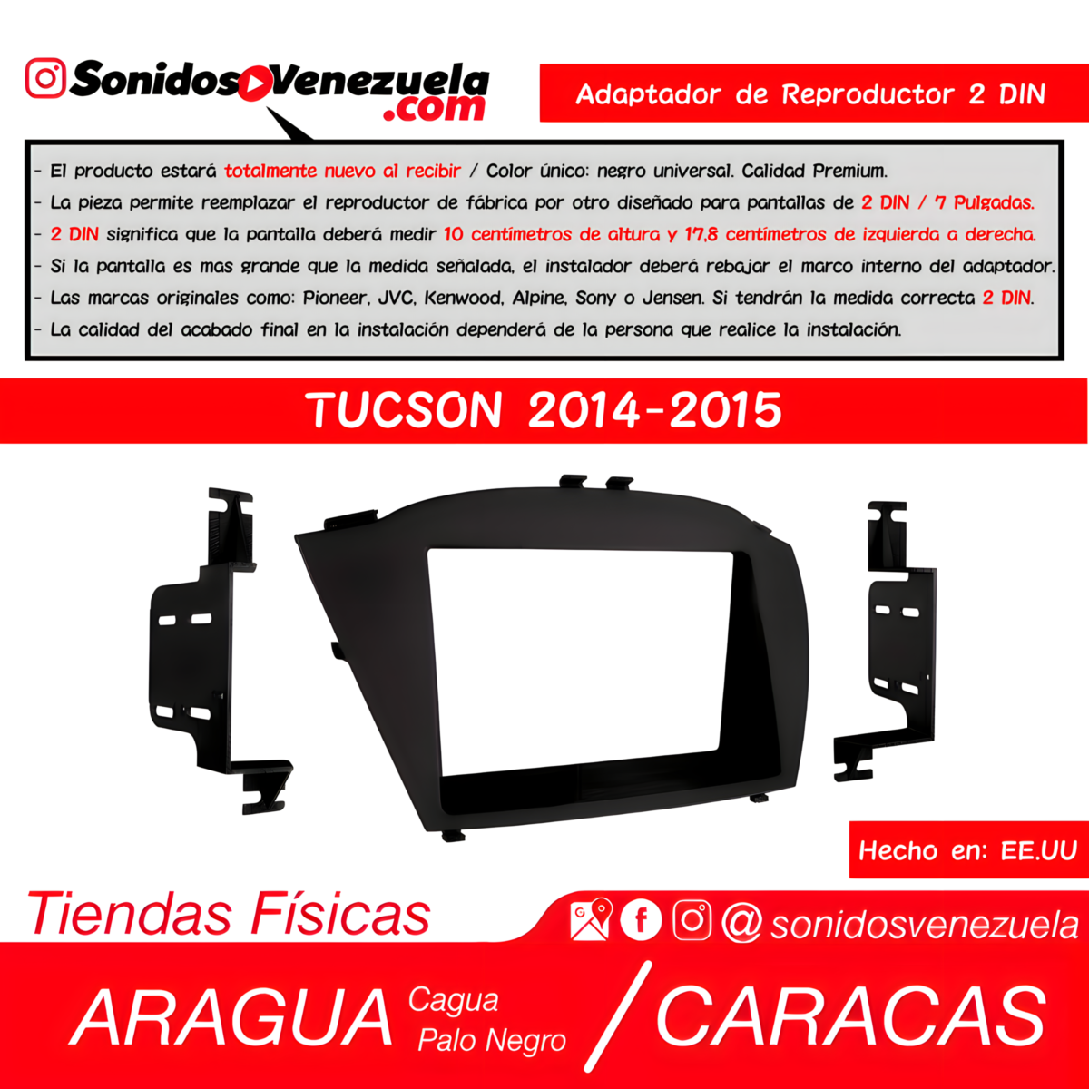 Adaptador de Reproductor 2 DIN Para Hyundai Tucson 2014-2015