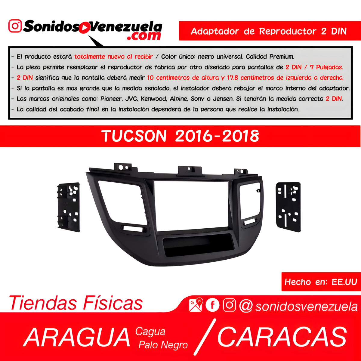 Adaptador de Reproductor 2 DIN Para Hyundai Tucson 2016-2018
