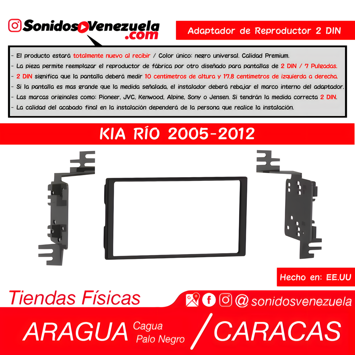 Adaptador de Reproductor 2 DIN Para Kia Rio 2005-2012