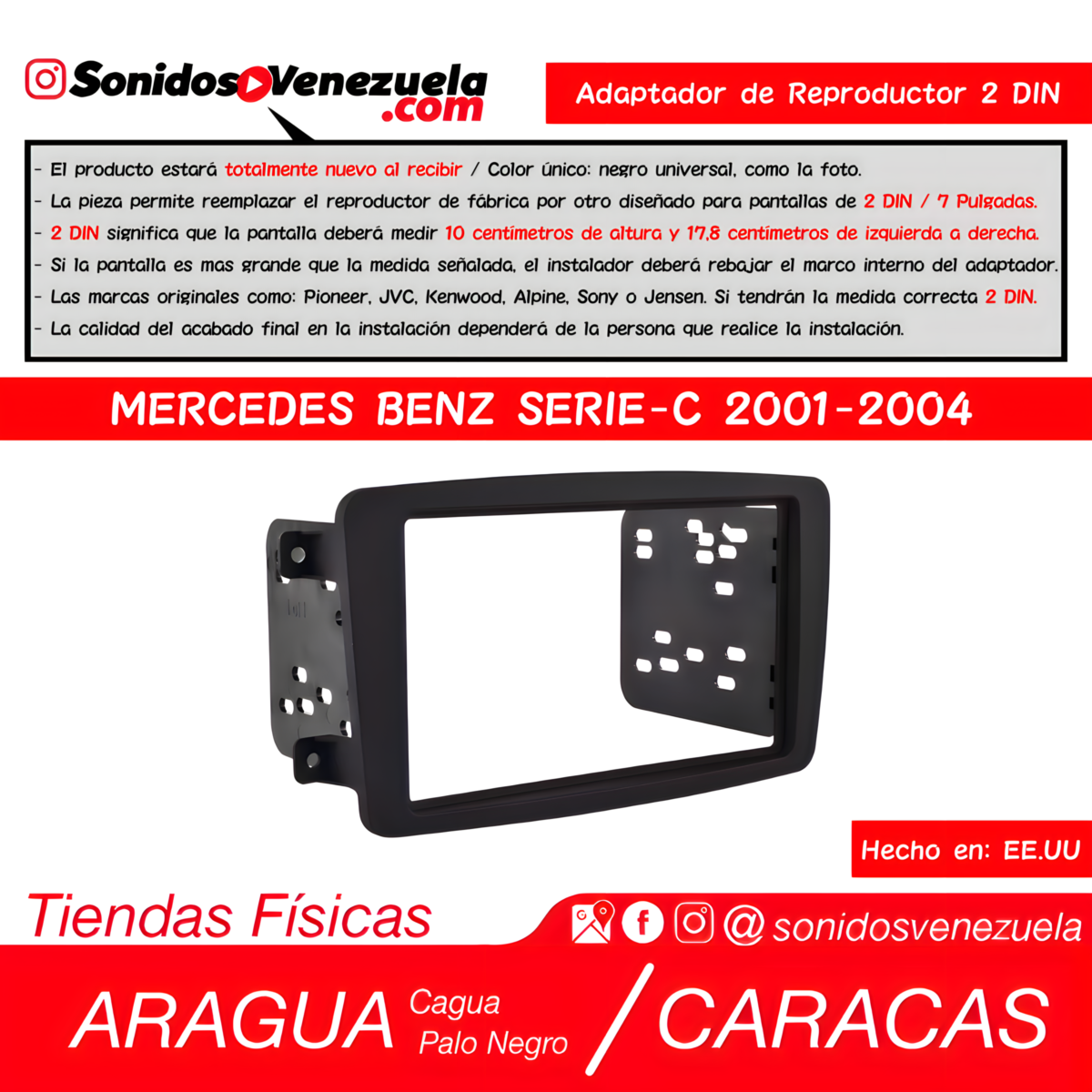 Adaptador de Reproductor 2 DIN Para Mercedes Benz 2001-2004