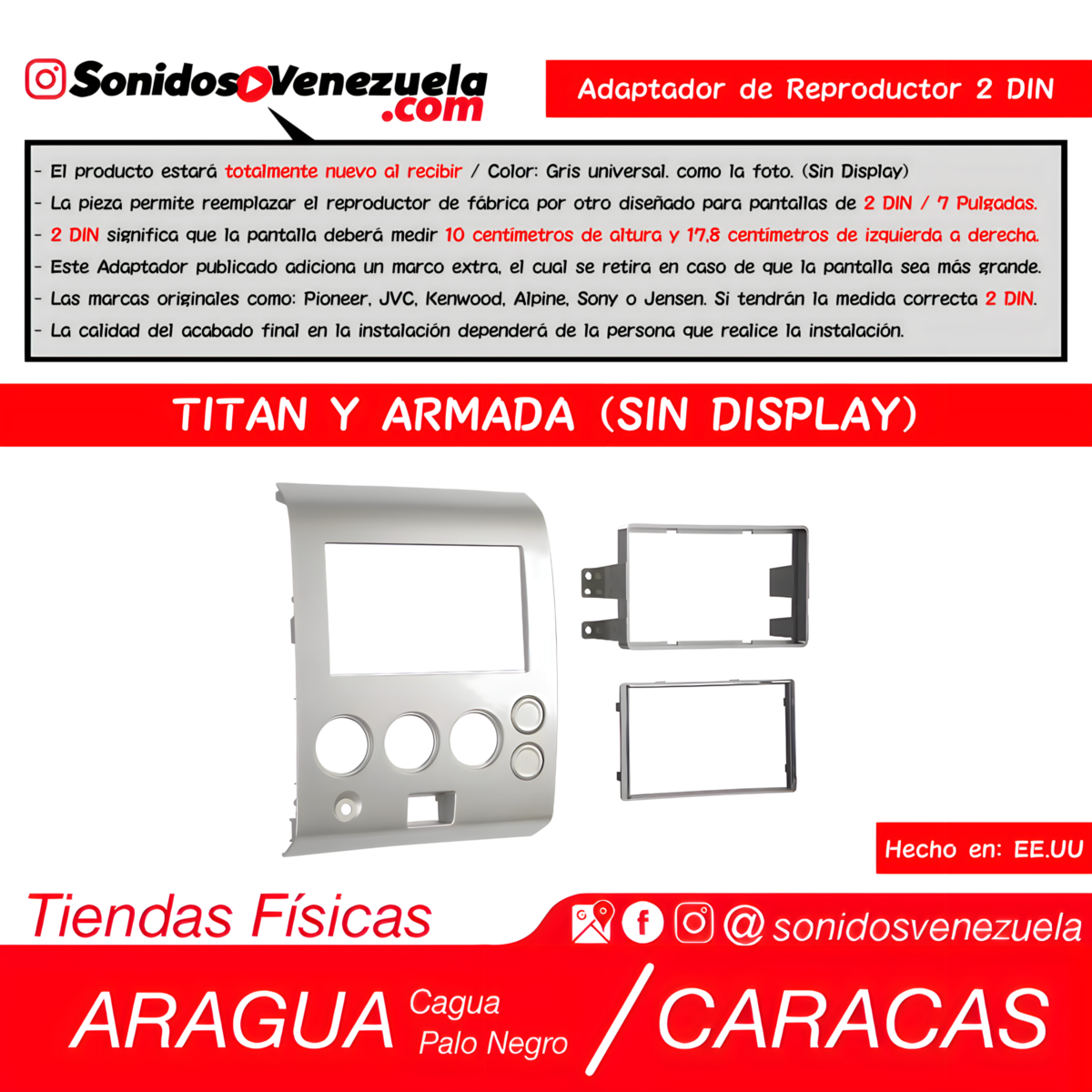 Adaptador de Reproductor 2 DIN Para Nissan Titan 2004-2005 y Armada 2004-2007 (Sin Display Naranja)