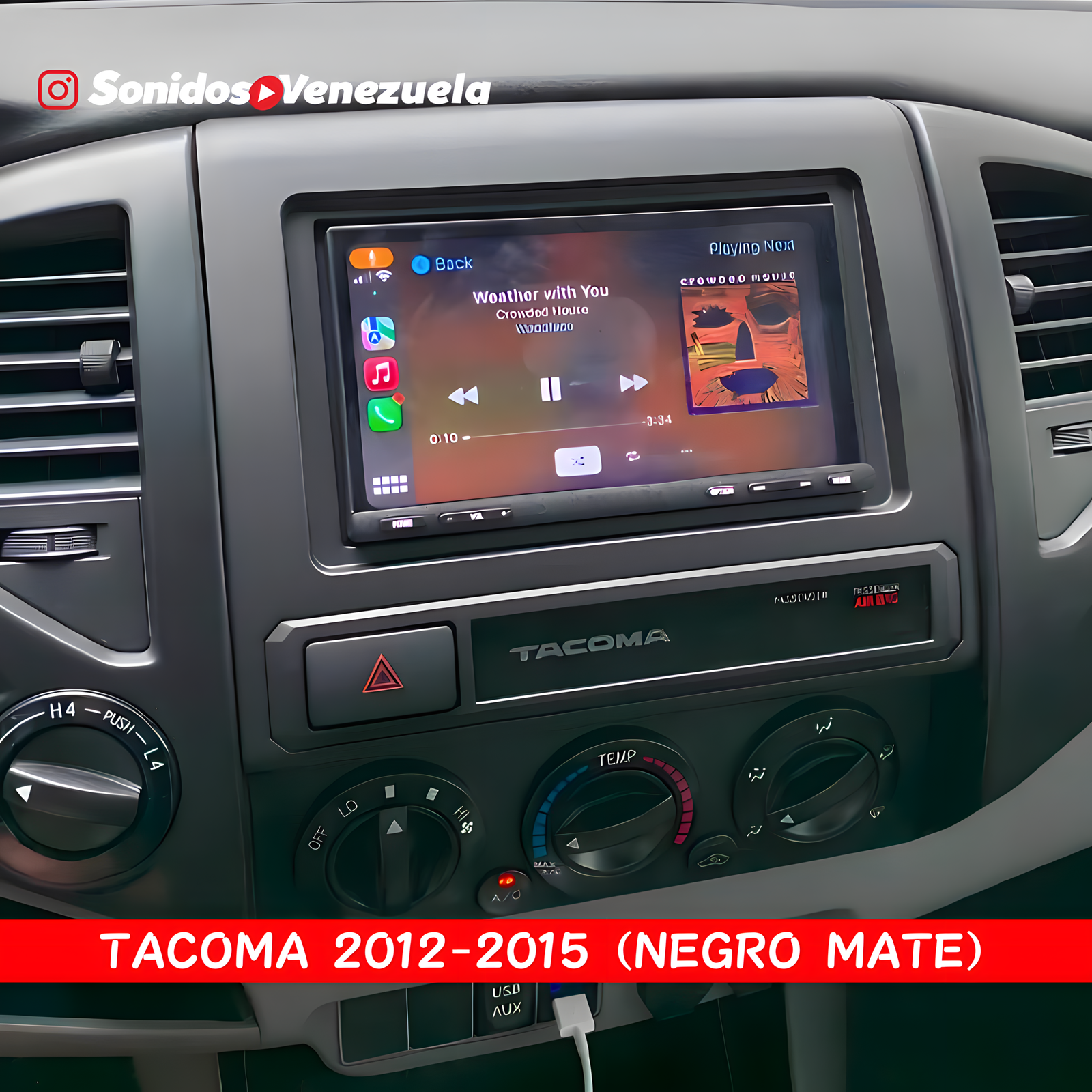 Adaptador de Reproductor 2 DIN Para Toyota Tacoma 2012-2015 color negro mate