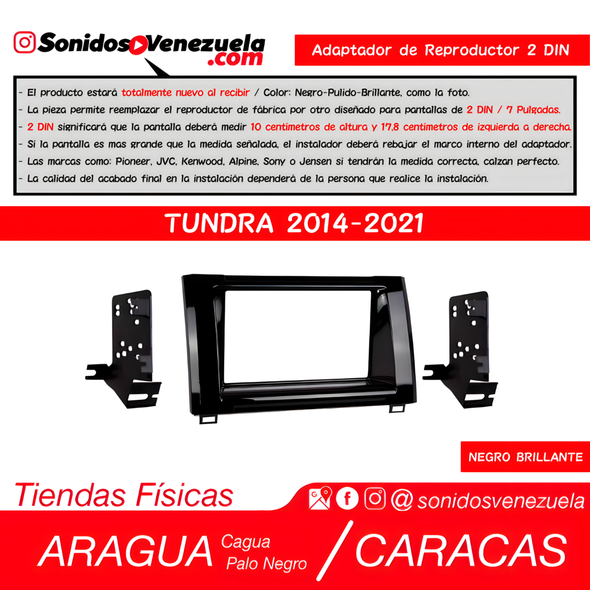 Adaptador de Reproductor 2 DIN Para Tundra 2014-2021 (Negro Brillante)