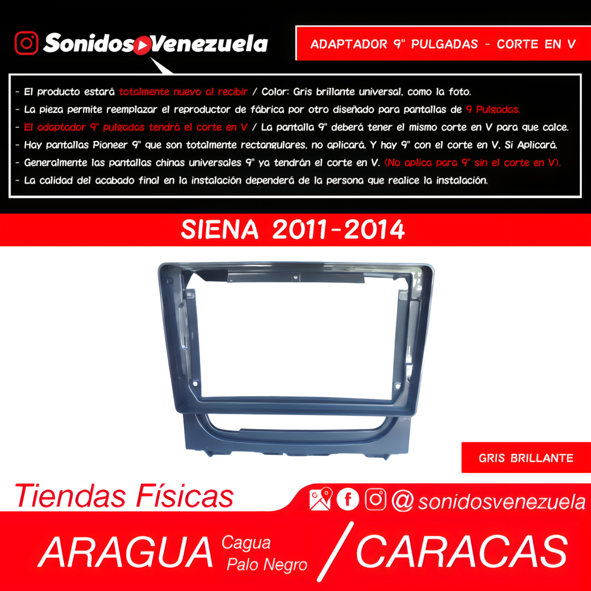 Adaptador de Reproductor 9" Pulgadas Para Fiat Siena 2011-2014
