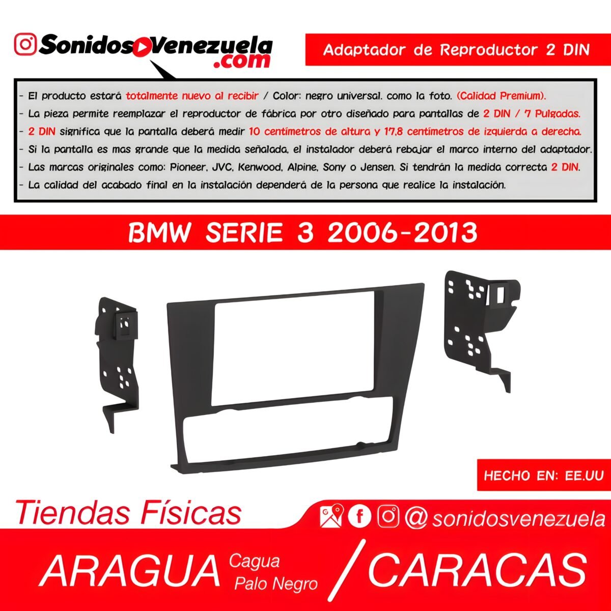 Adaptador de Reproductor 2 DIN Para BMW Serie 3 del 2006 al 2013