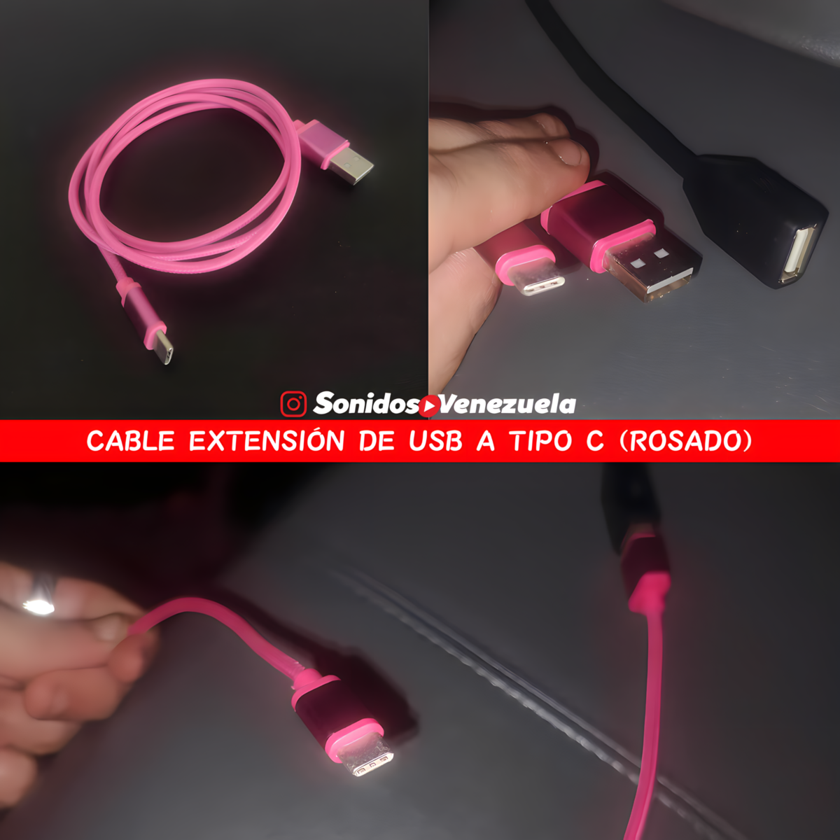 CABLE EXTENSIOÌN DE USB A TIPO C (ROSADO)