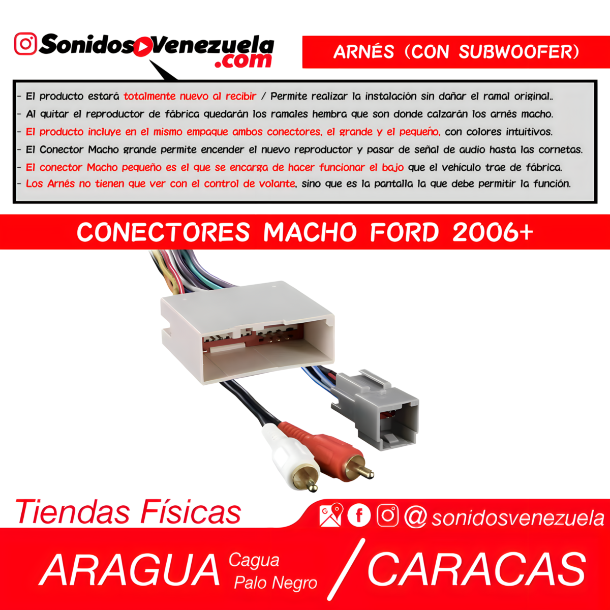 Arnés Conectores Macho Para Ford 2006+ (Con Subwoofer)