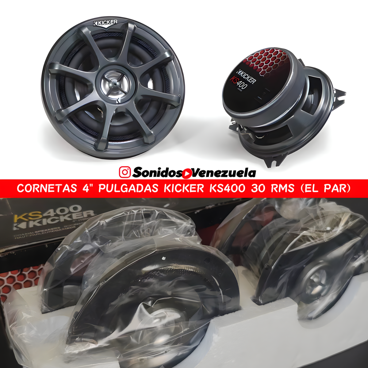 CORNETAS 4 PULGADAS KICKER KS400 DE 60 WATTS _ 30 RMS _ 4 OHM _ EL PAR