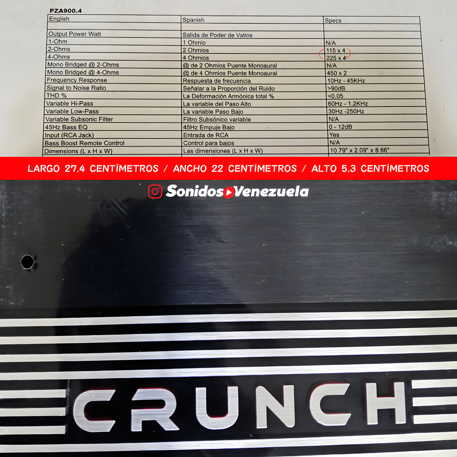 Amplificador 4 Canales Crunch 900.4 - Image 6