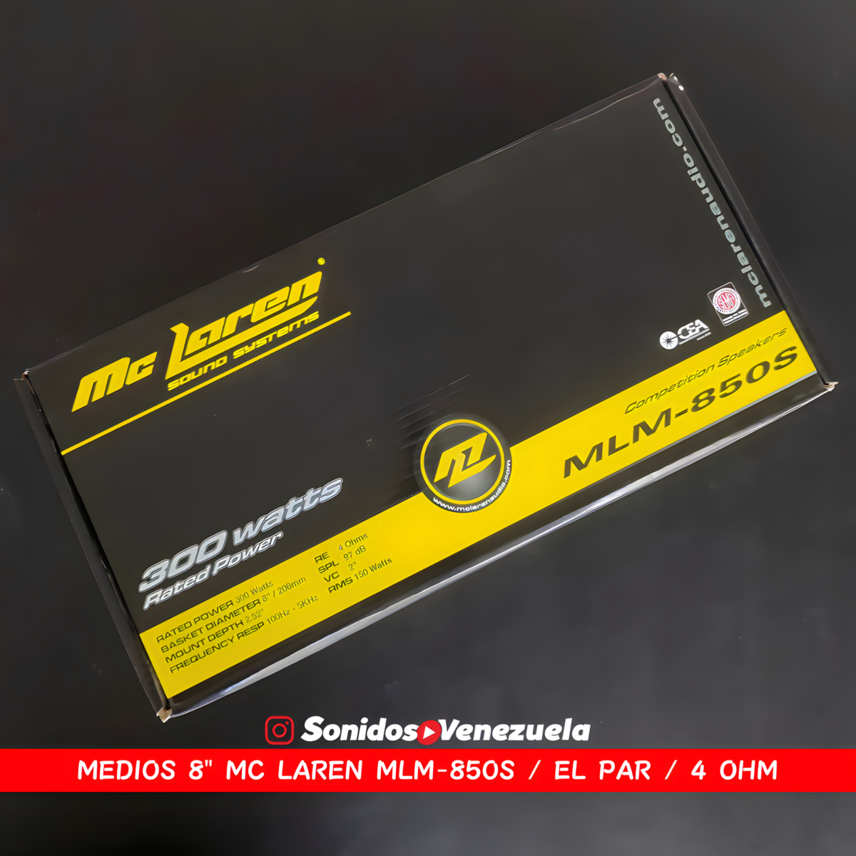 Medios 8" Mc Laren MLM-850S de 300 Watts (4 OHM)