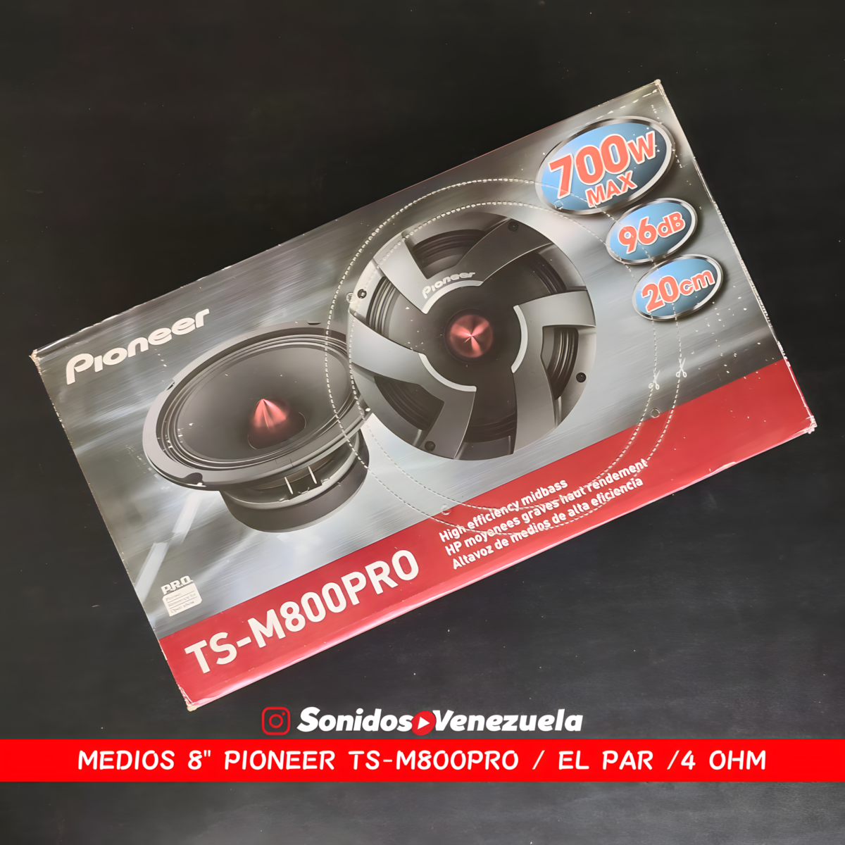 Medios 8" Pioneer TS-M800PRO de 700 Watts (4 OHM)