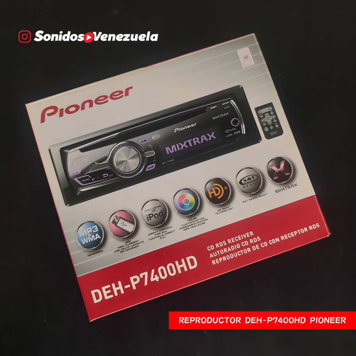 Reproductor 1 DIN Pioneer DEH-P7400HD Gama Alta Con USB, Auxiliar 3.5mm, Radio, Control
