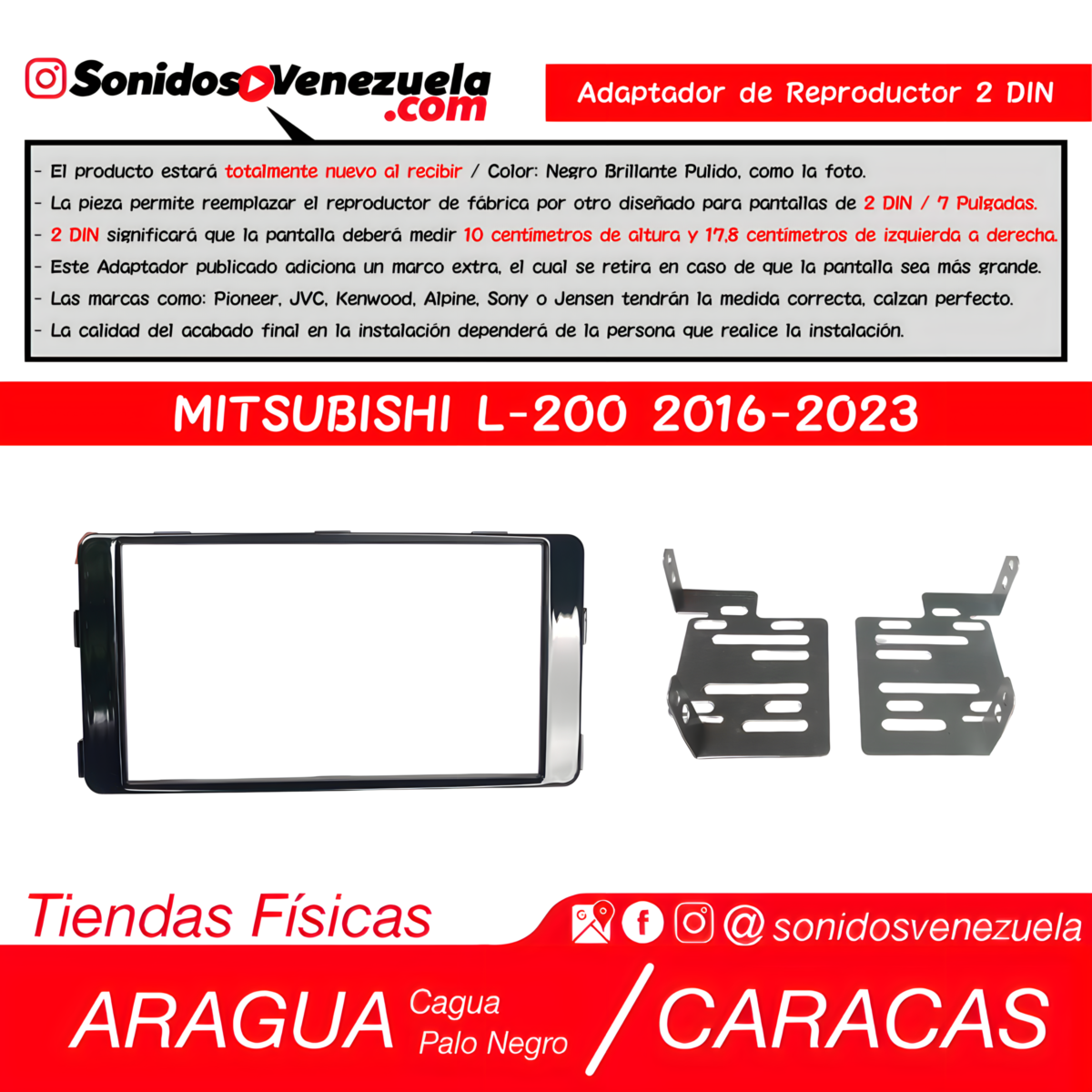 Adaptador de Reproductor 2 DIN Para Mitsubishi L200 del 2016 al 2023