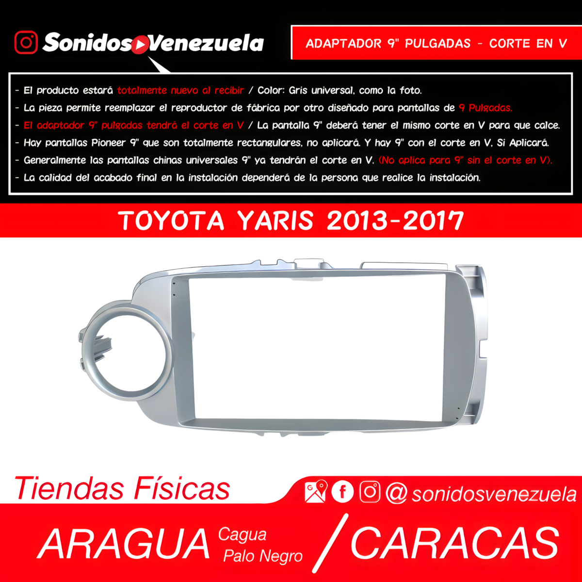 Adaptador 9âł Pulgadas Para Toyota Yaris 2013-2017