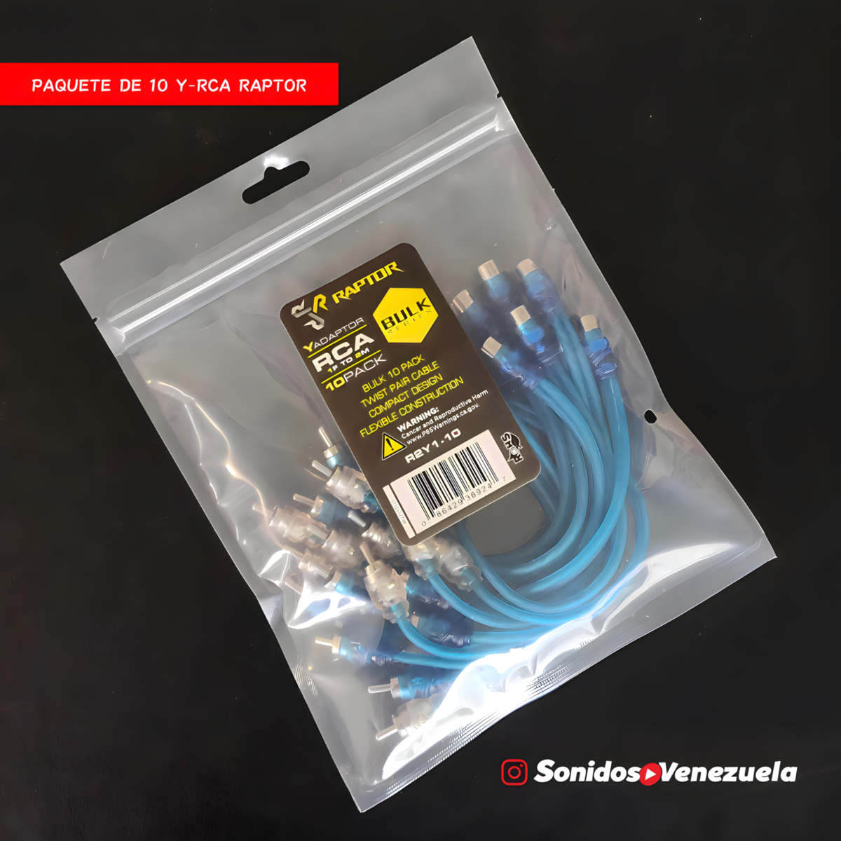 Paquete de 10 Cables Y RCA Raptor de 2 Machos y 1 Hembra