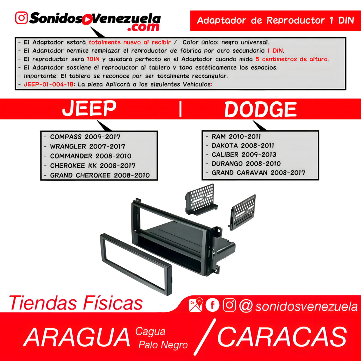 Adaptador de Reproductor 1 DIN Para Chrysler / Jeep / Dodge (4ta GeneraciĂłn) B