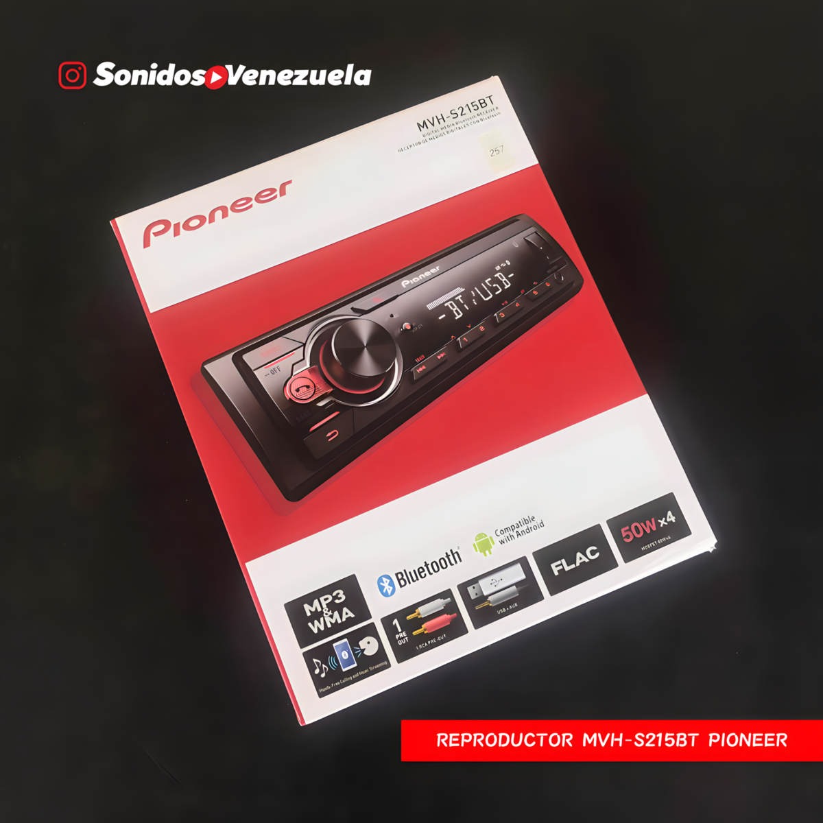 Reproductor 1 DIN Pioneer MVH-S215BT Gama Media Con Bluetooth, USB, Auxiliar 3.5mm, Radio, Control