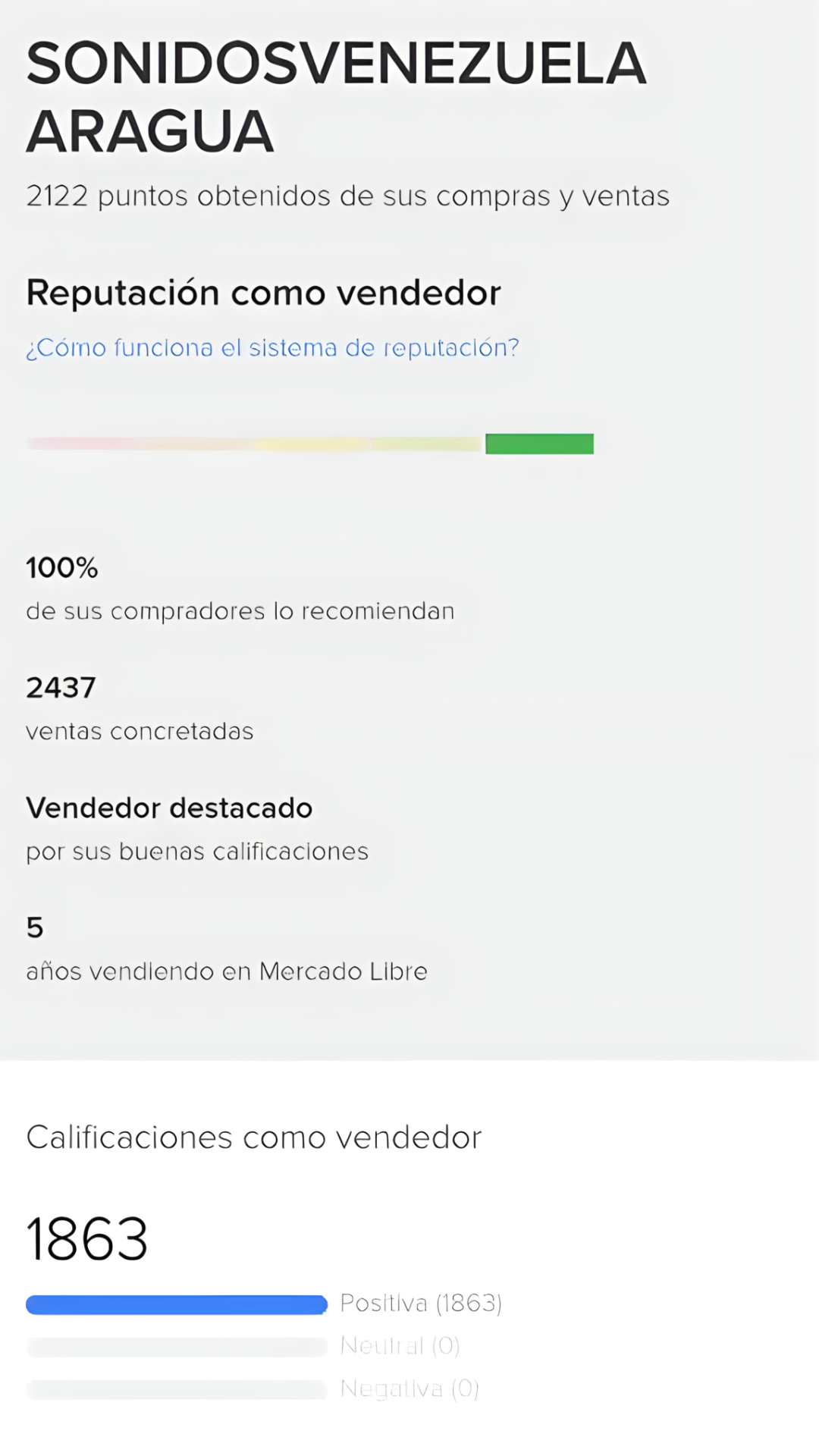 Reputación Mercadolibre Aragua