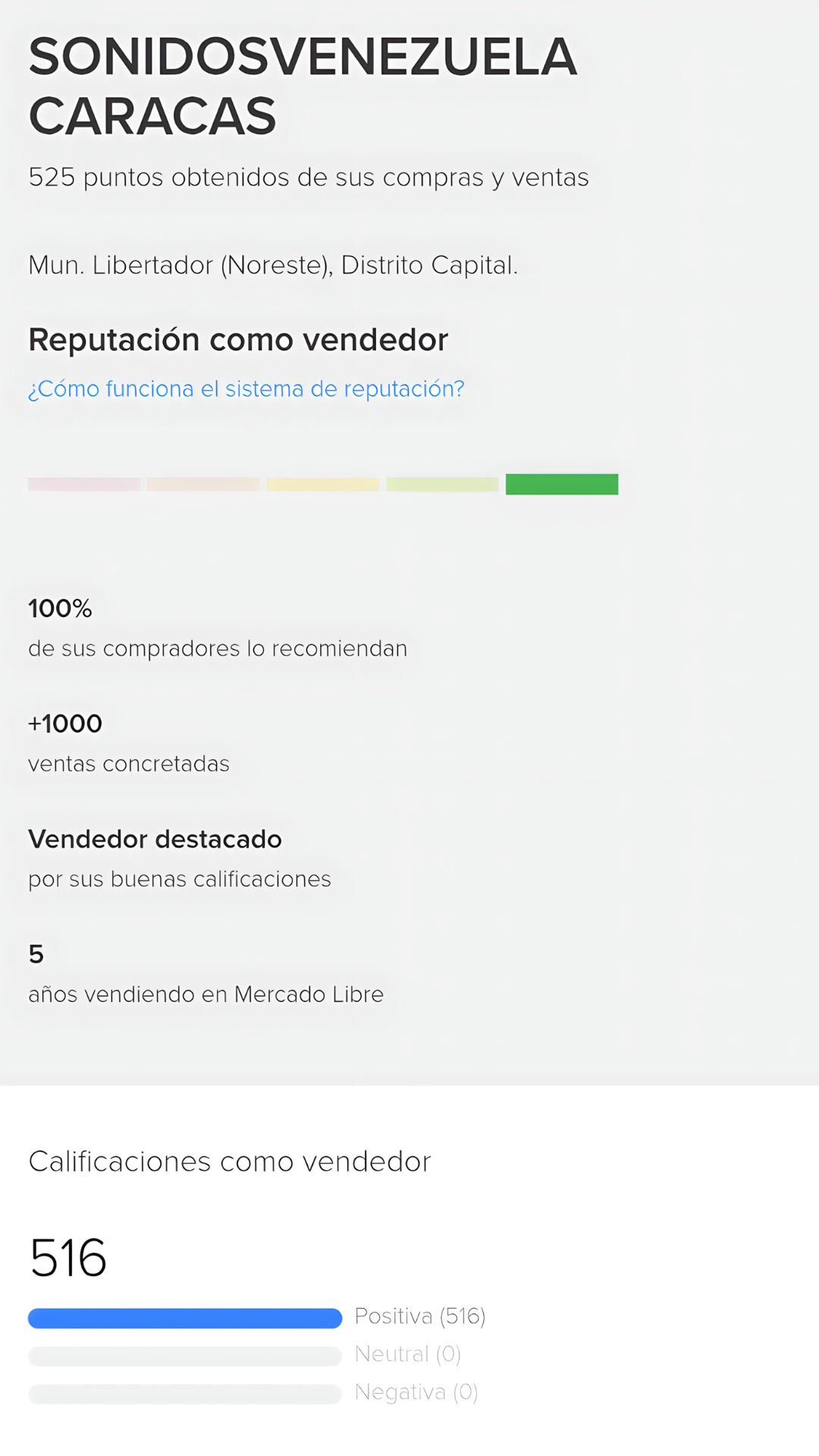 Reputación Mercadolibre Caracas