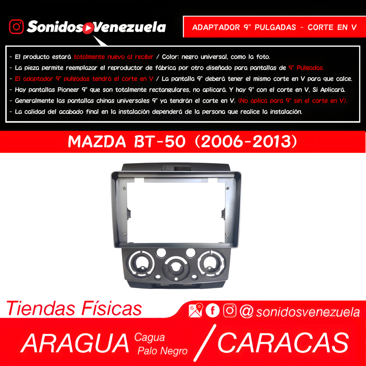 Adaptador 9 Pulgadas Para Mazda BT50 del 2006 al 2013