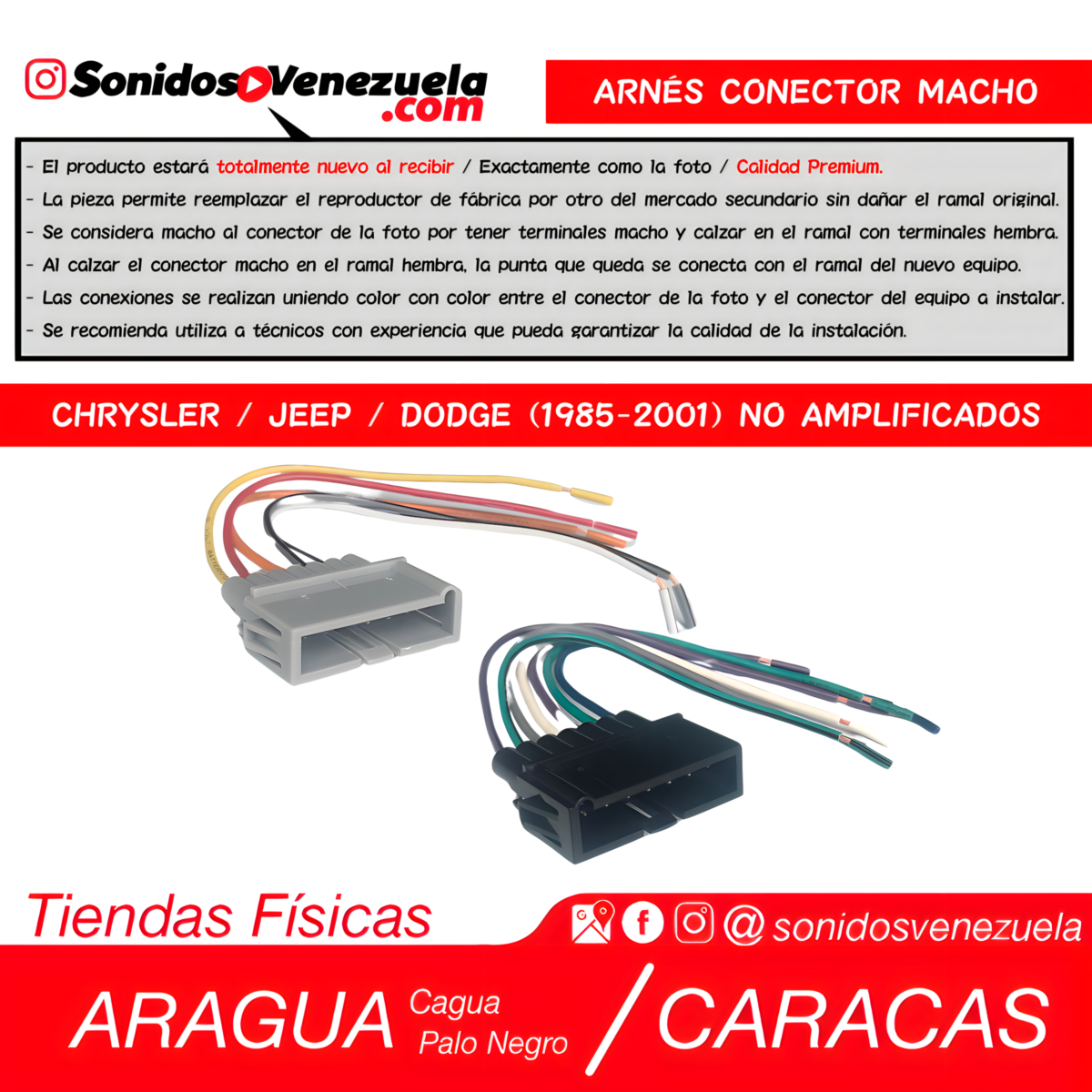 Arnés Conector Macho Para Chrysler / Jeep / Dodge del 1985 al 2001