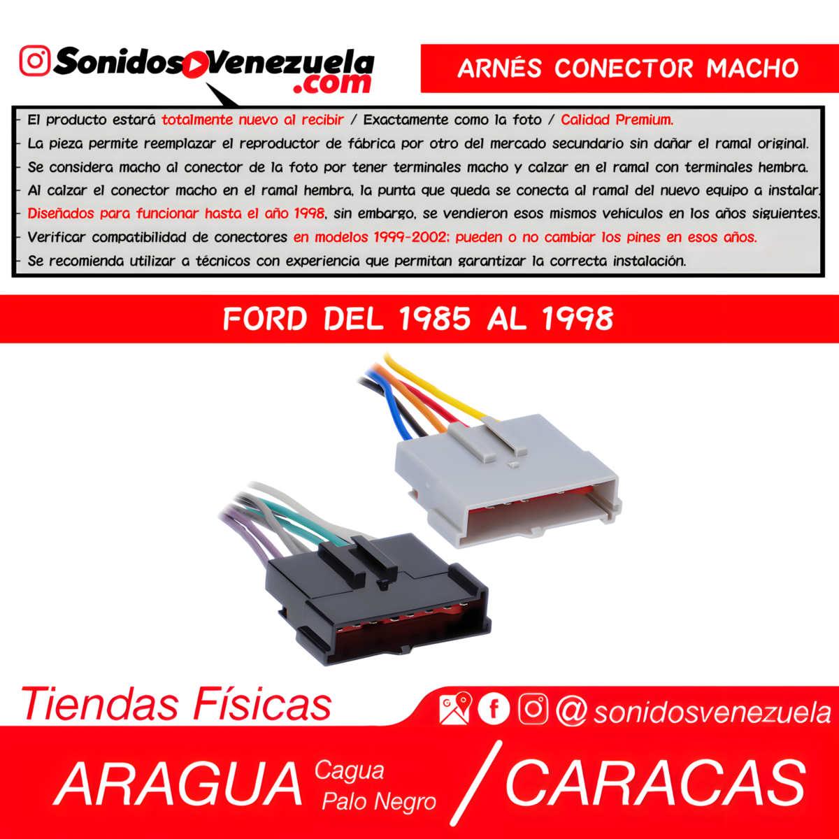 Arnés Conector Macho Para Ford del 1985 al 1998
