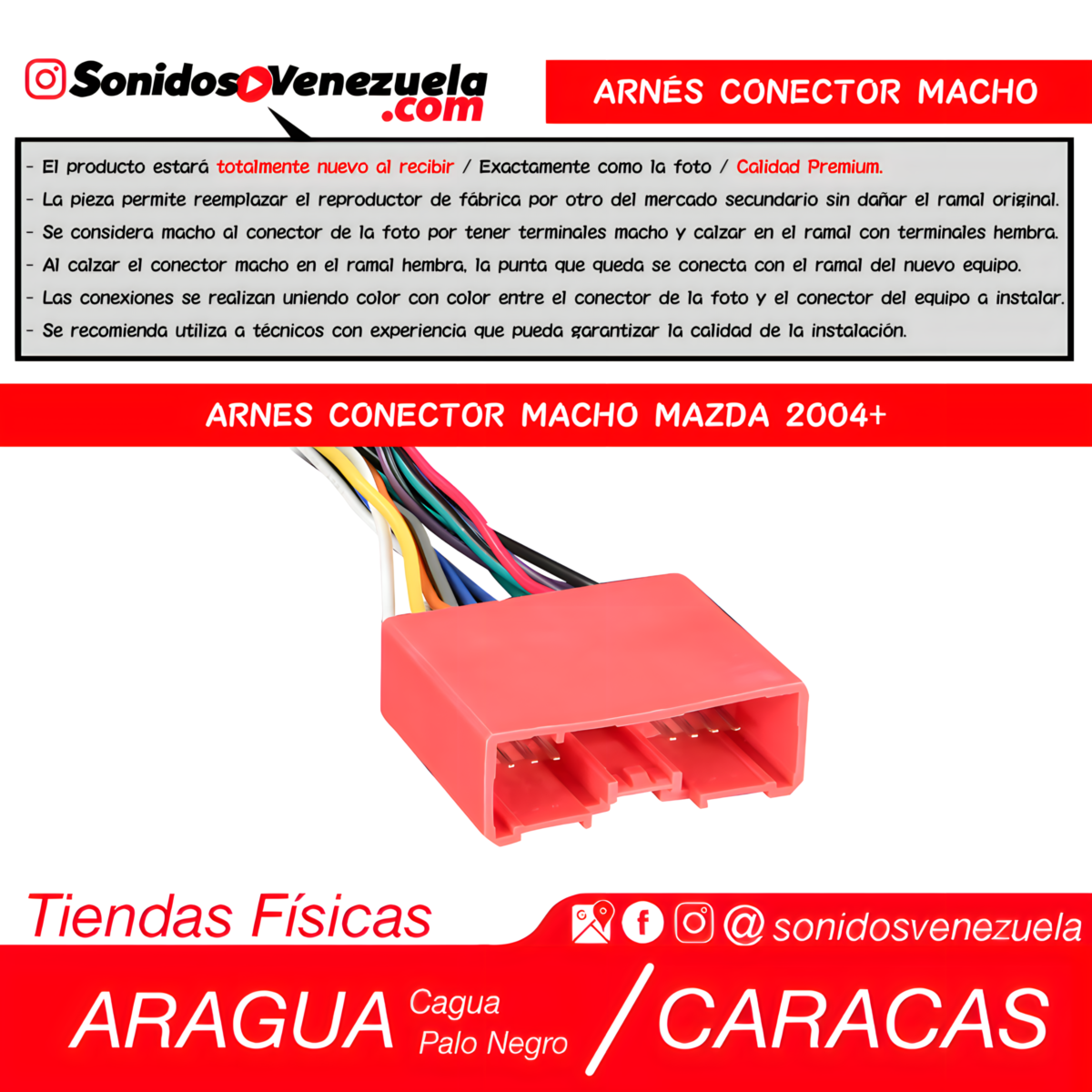 Arnés Conector Macho Para Mazda 3 2004+