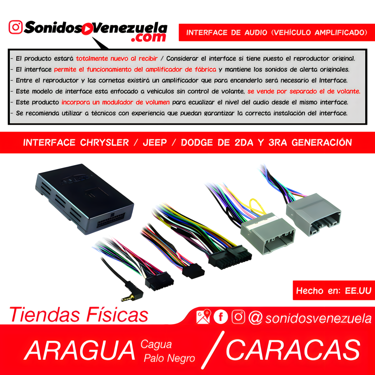 Interface de Audio Axxess (Para VehĂculos Amplificados) de Chrysler / Jeep / Dodge (2da y 3ra GeneraciĂłn)