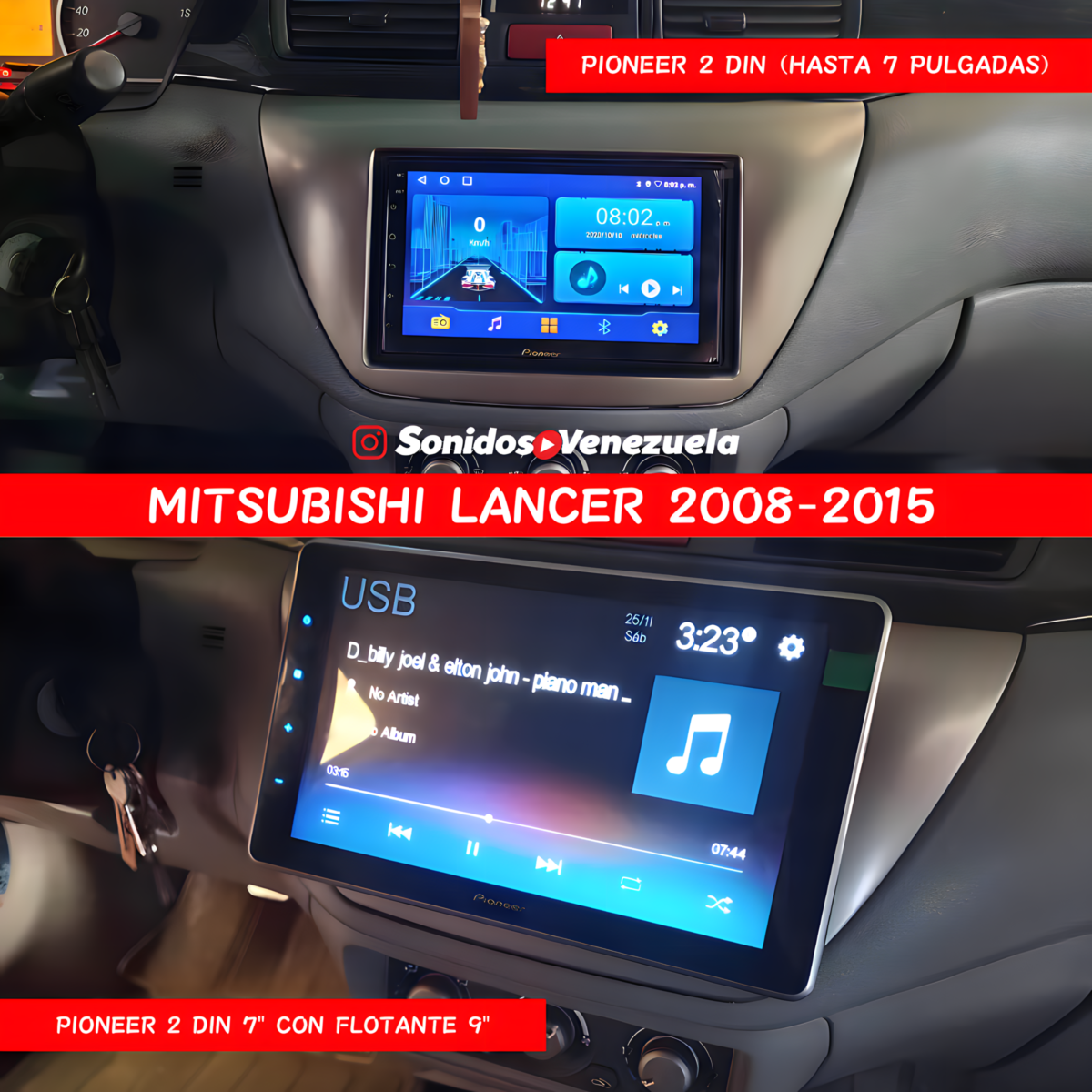 MITSUBISHI LANCER 2008-2015 CON PIONEER 2 DIN (HASTA 7 PULGADAS)