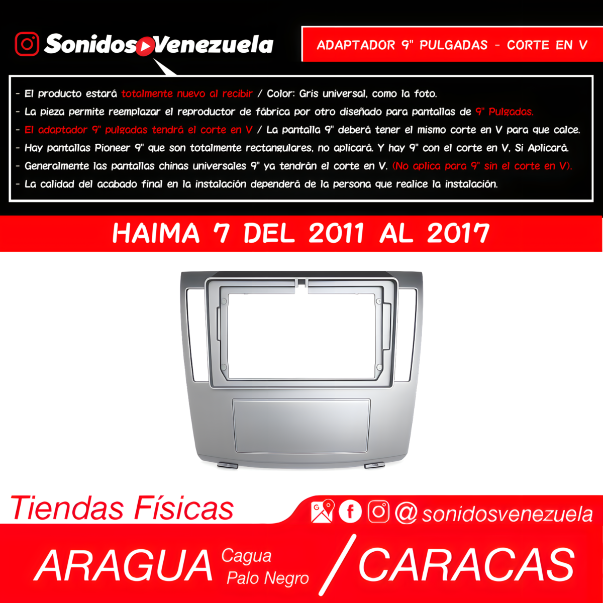 Adaptador 9 Pulgadas Para Haima 7 del 2011 al 2017