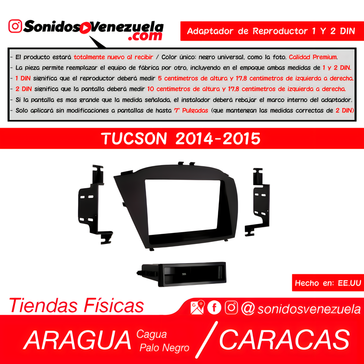 Adaptador de Reproductor 1 y 2 DIN Para Hyundai Tucson 2014-2015