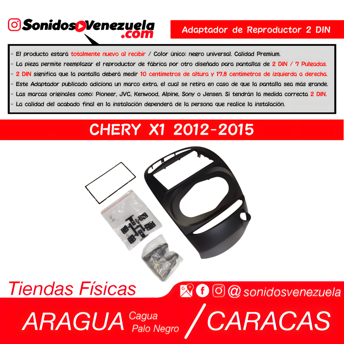 Adaptador de Reproductor 2 DIN Para Chery X1 2012-2015
