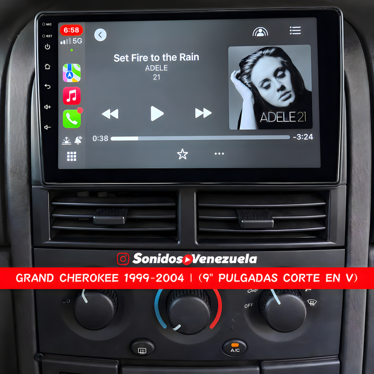 GRAND CHEROKEE 1999-2004 CON PANTALLAS 9 PULGADAS CON EL CORTE EN V