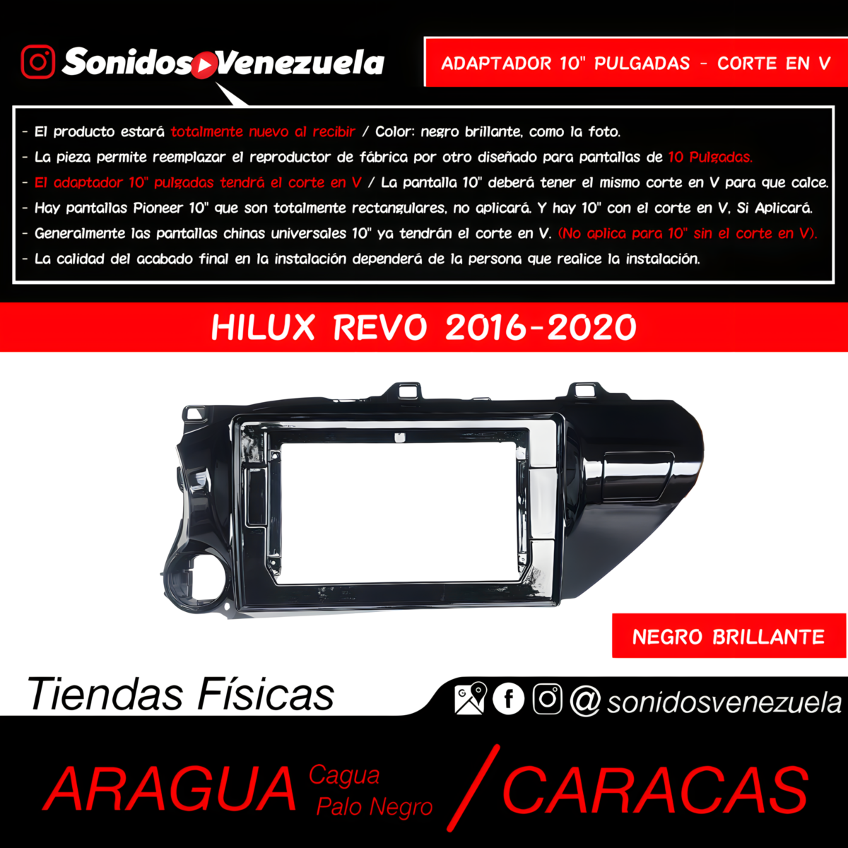 Adaptador 10 Pulgadas Para Toyota Hilux 2016-2020