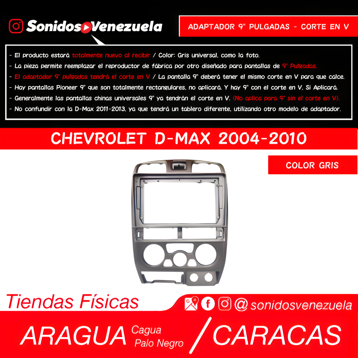 Adaptador 9 Pulgadas Para Chevrolet D-MAX 2004-2010