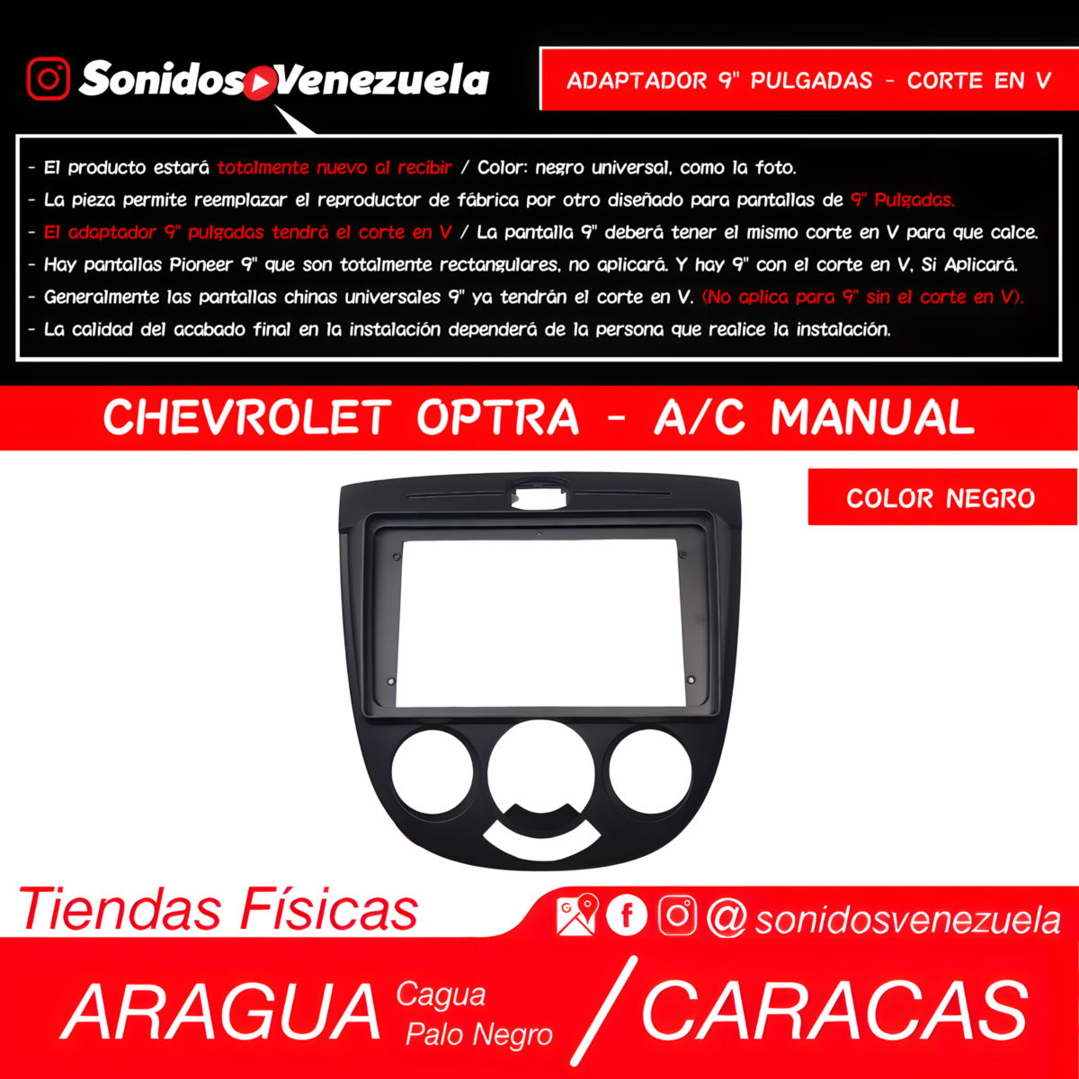 Adaptador 9 Pulgadas Para Chevrolet Optra Con A/C Manual (Negro)