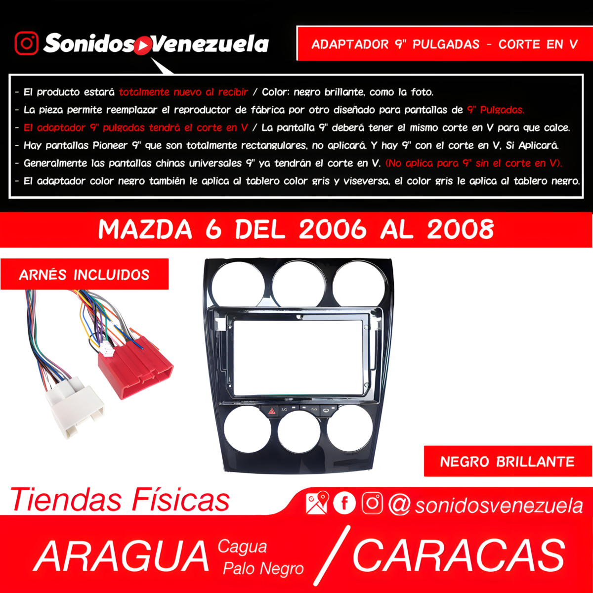 Adaptador 9 Pulgadas Para Mazda 6 del 2006 al 2008