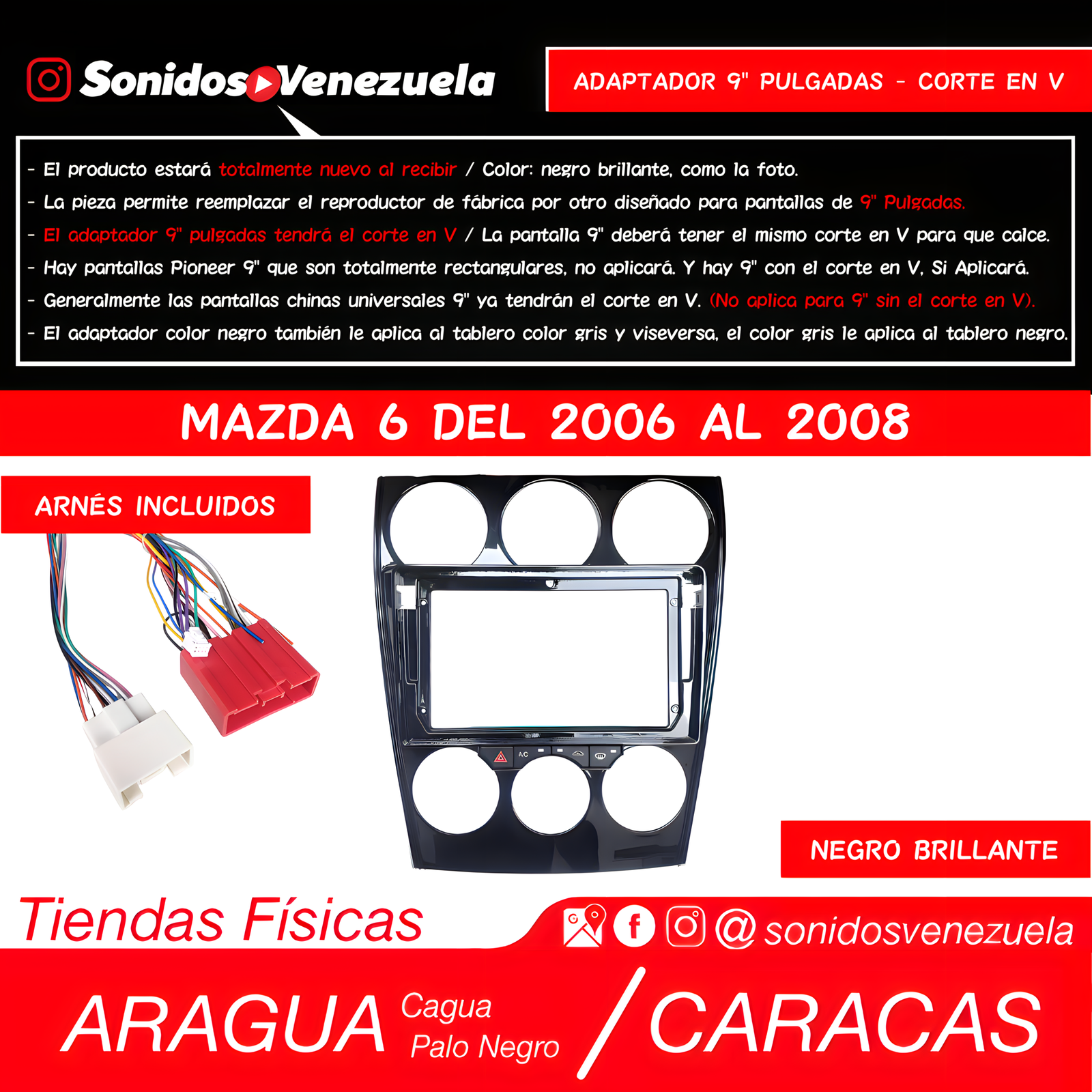 Adaptador 9 Pulgadas Para Mazda 6 del 2006 al 2008