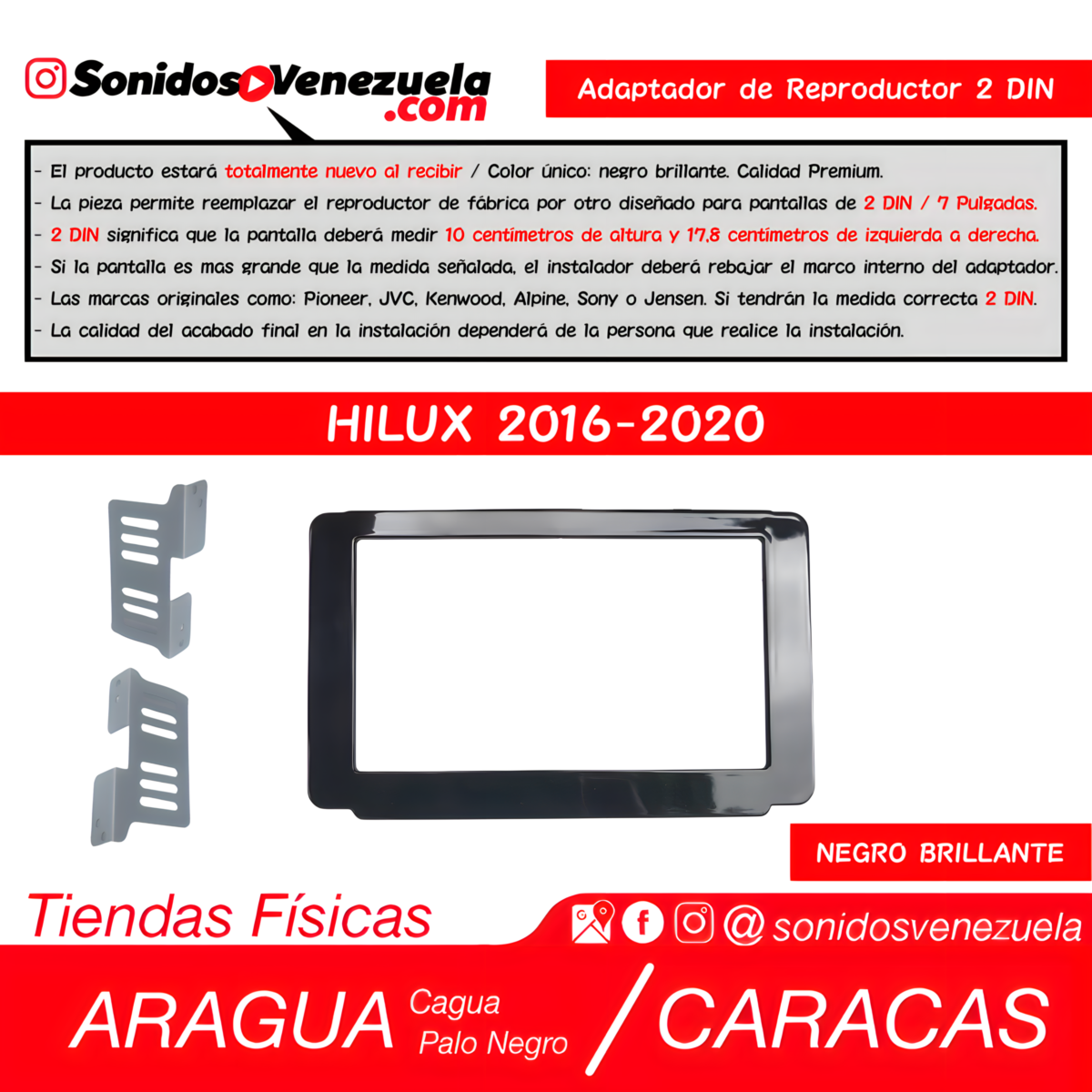 Adaptador de Reproductor 2 DIN Para Toyota Hilux 2016-2020
