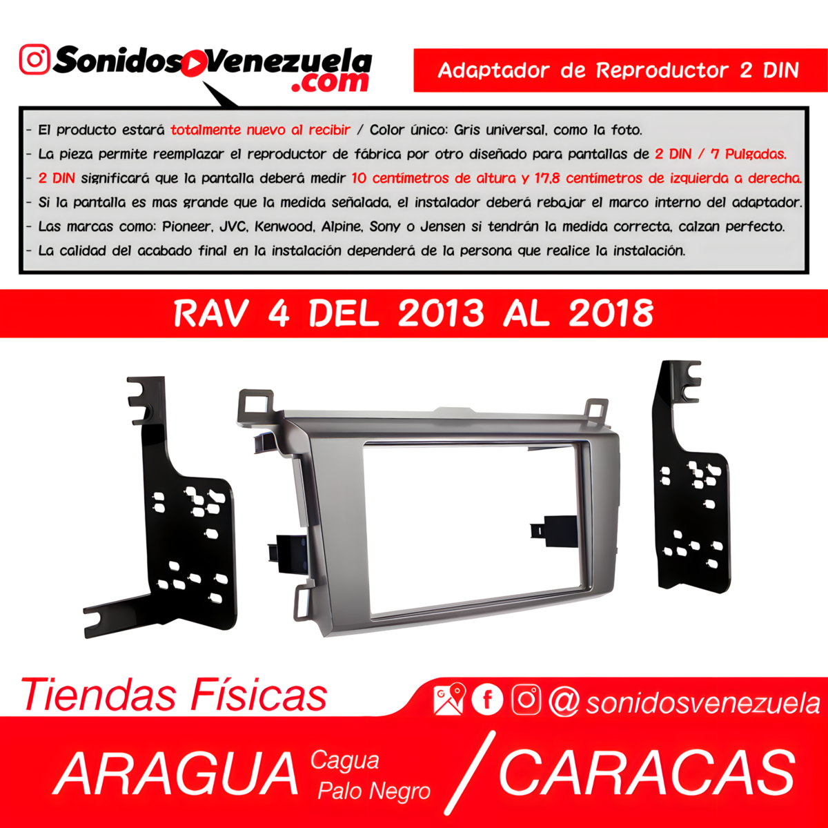 Adaptador de Reproductor 2 DIN Para Toyota RAV4 2013-2018