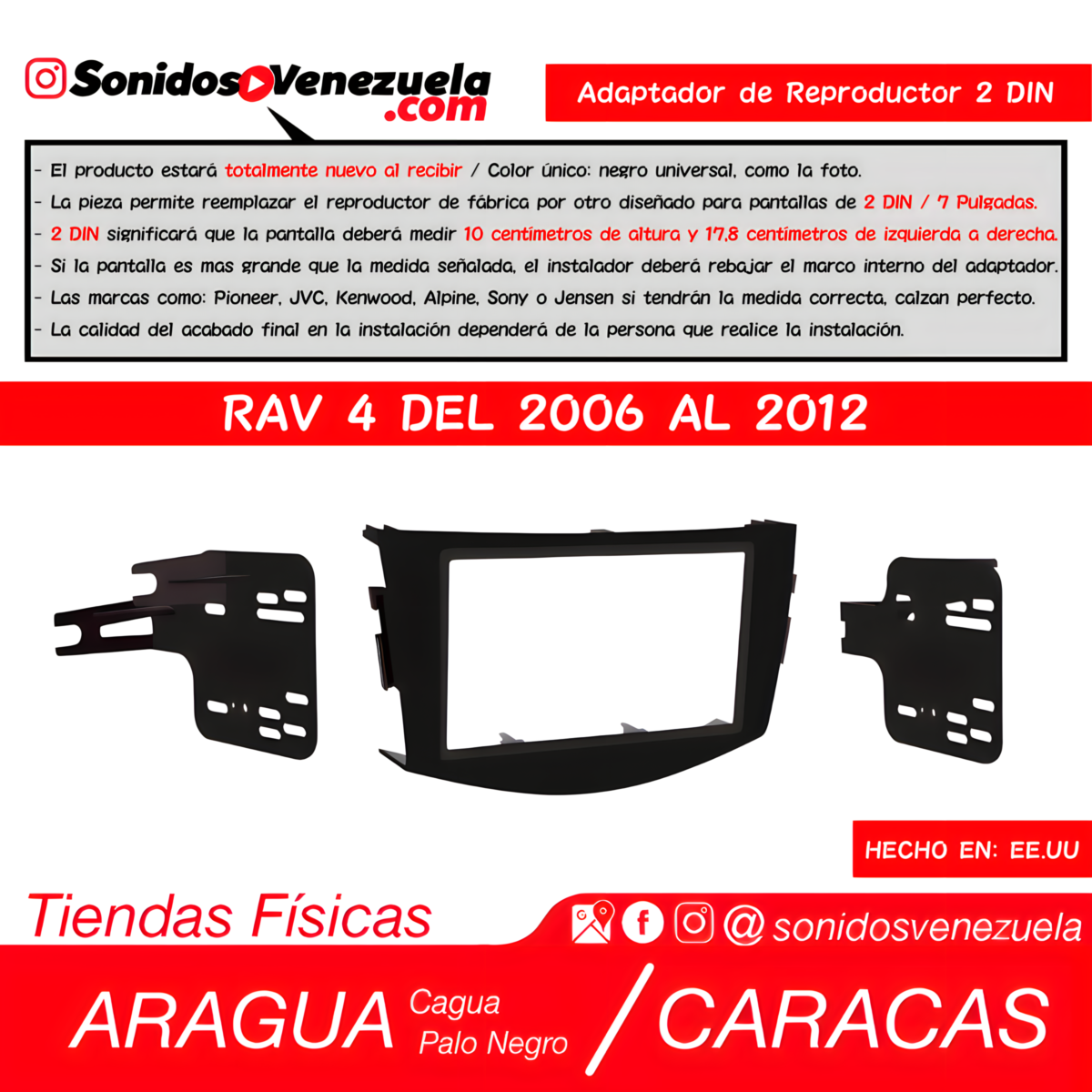 Adaptador de Reproductor 2 DIN Para Toyota RAV4 del 2006 al 2012