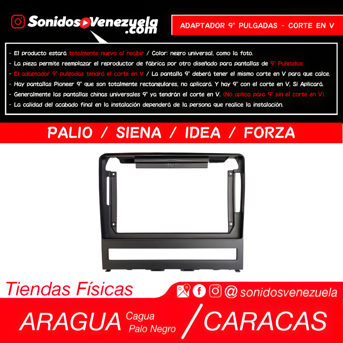 Adaptador 9 Pulgadas Para Fiat Palio | Siena | Idea | Forza
