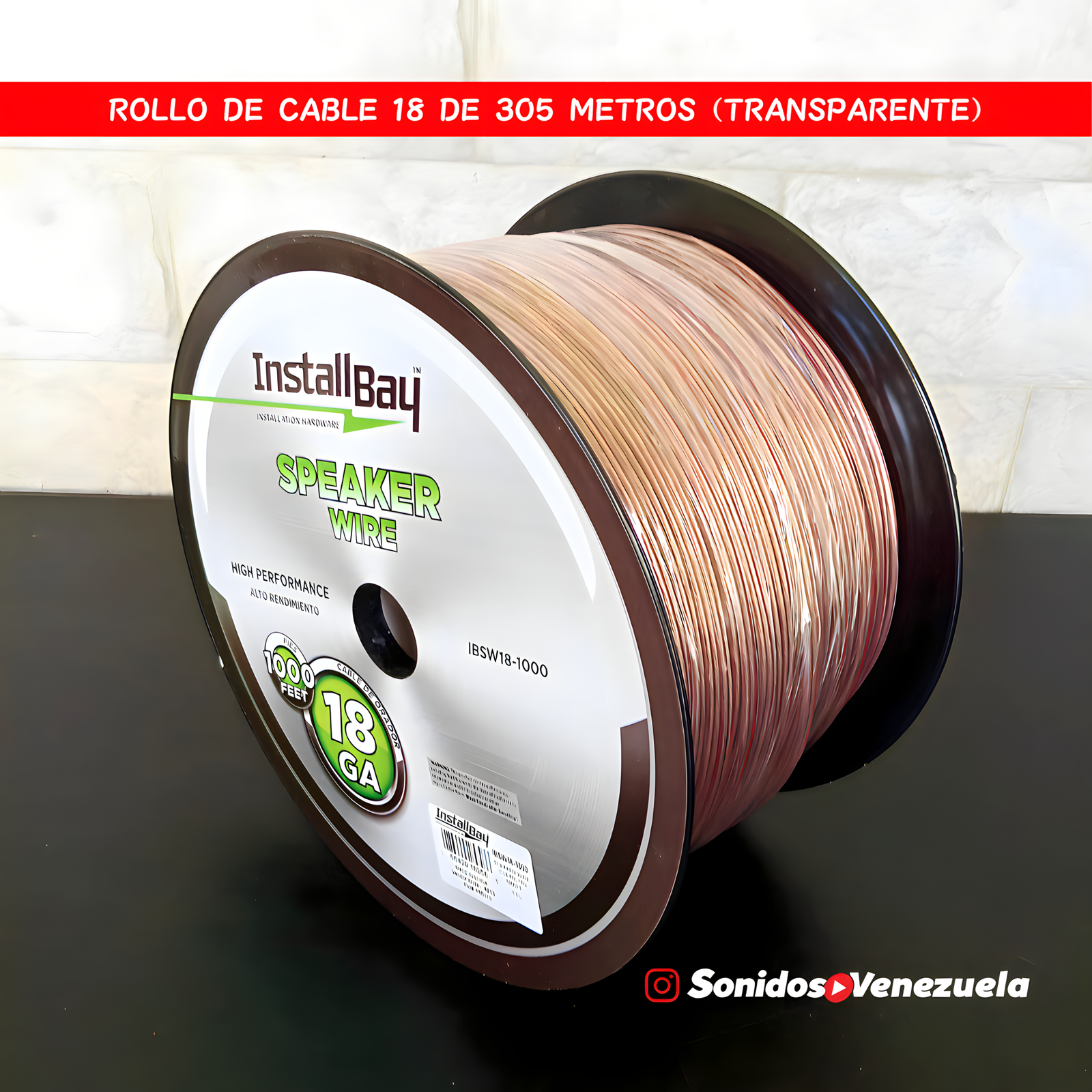 Rollo de Cable InstallBay IBSW18-1000 de 305 Metros (Transparente)