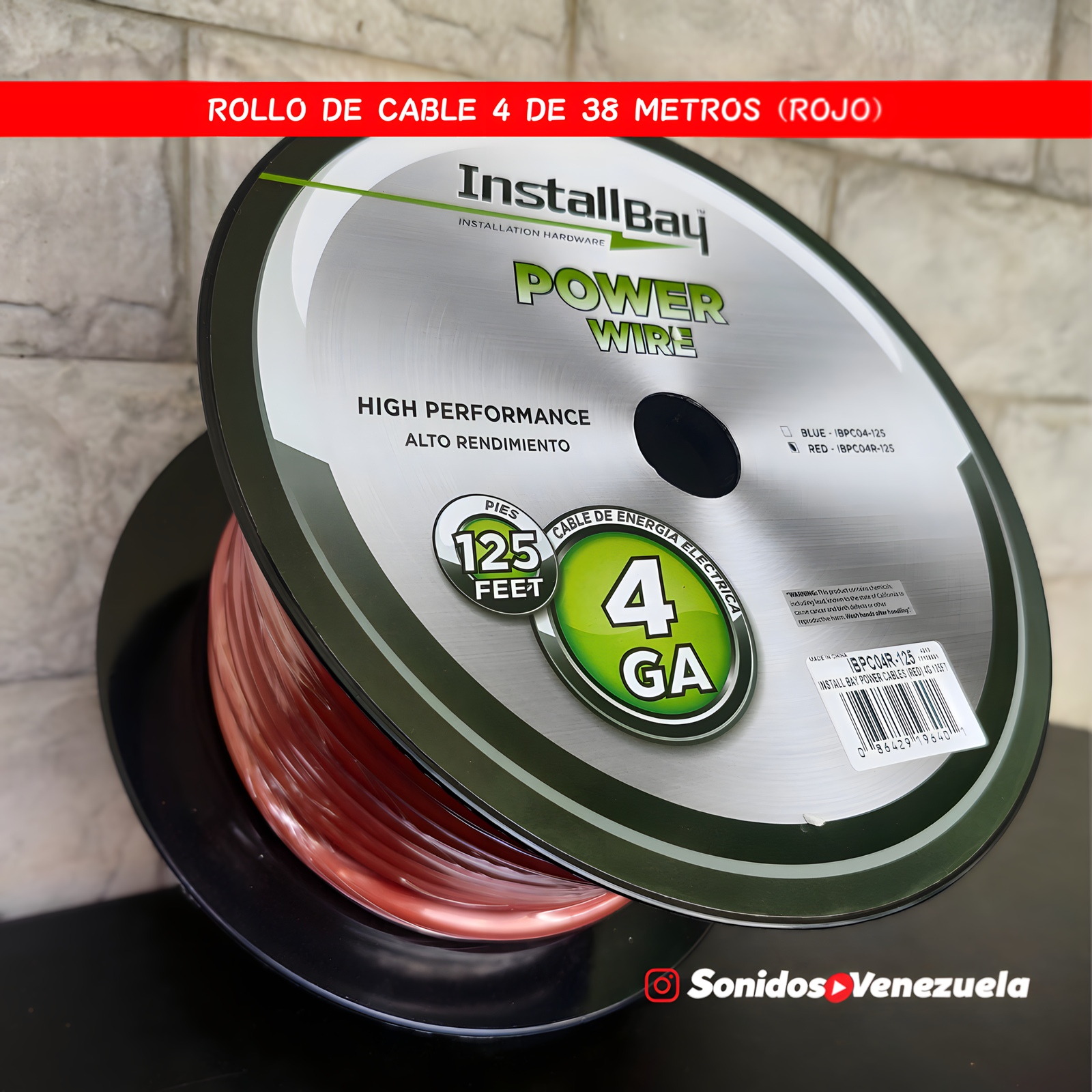 Rollo de Cable InstallBay IBPC04R-125 de 38 Metros (Rojo)
