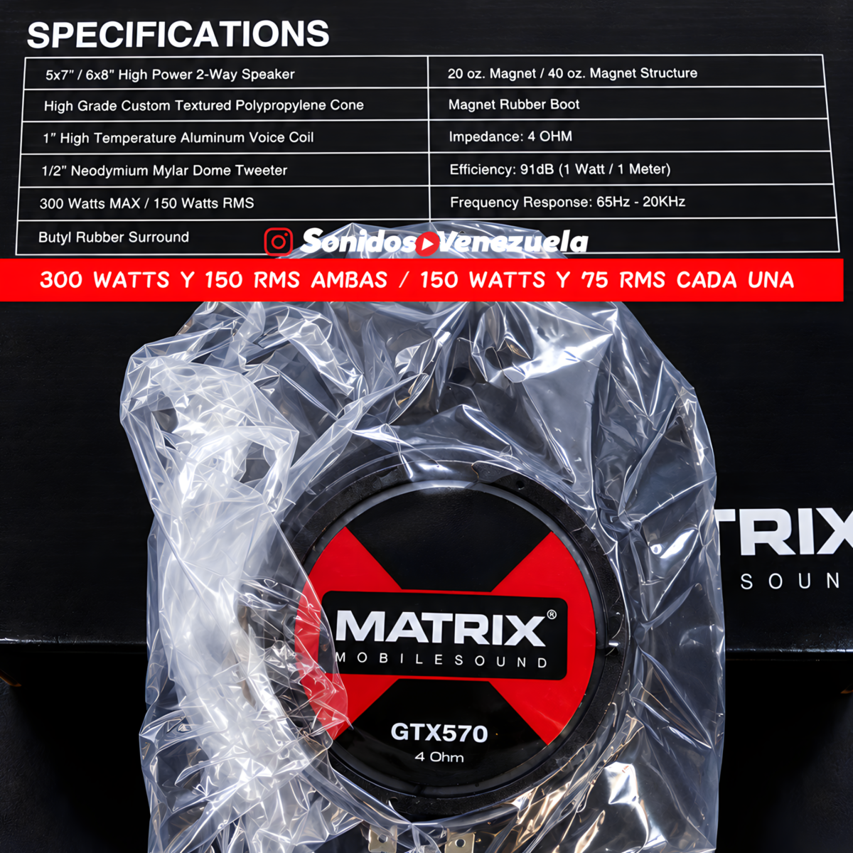 ESPECIFICACIONES DE CORNETAS 6X8 PULGADAS MATRIX DE 300 WATTS A 4 OHM (NUEVAS) 2 VIÌAS